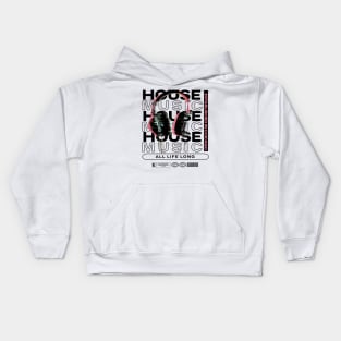 HOUSE MUSIC  - Grainy Headphone Text Overlap (Black) Kids Hoodie